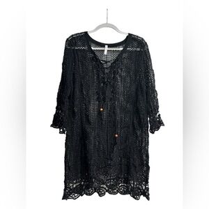 Francesca’s Long Sleeve Black Boho Crochet Swim Women’s Coverup Large